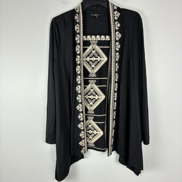 Andree By Unit Embroidered Kimono Cardigan Top Sz S Black Open Front Boho Artsy - Picture 4 of 8